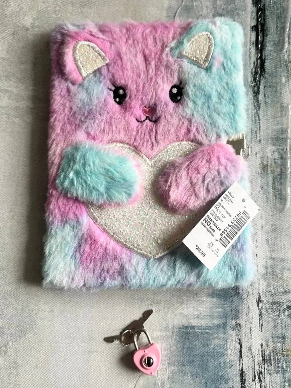 Shiny Glitter Fluffy Cat Diary with Lock